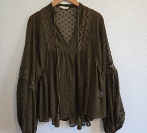 Chic Olive Lace Detail Blouse